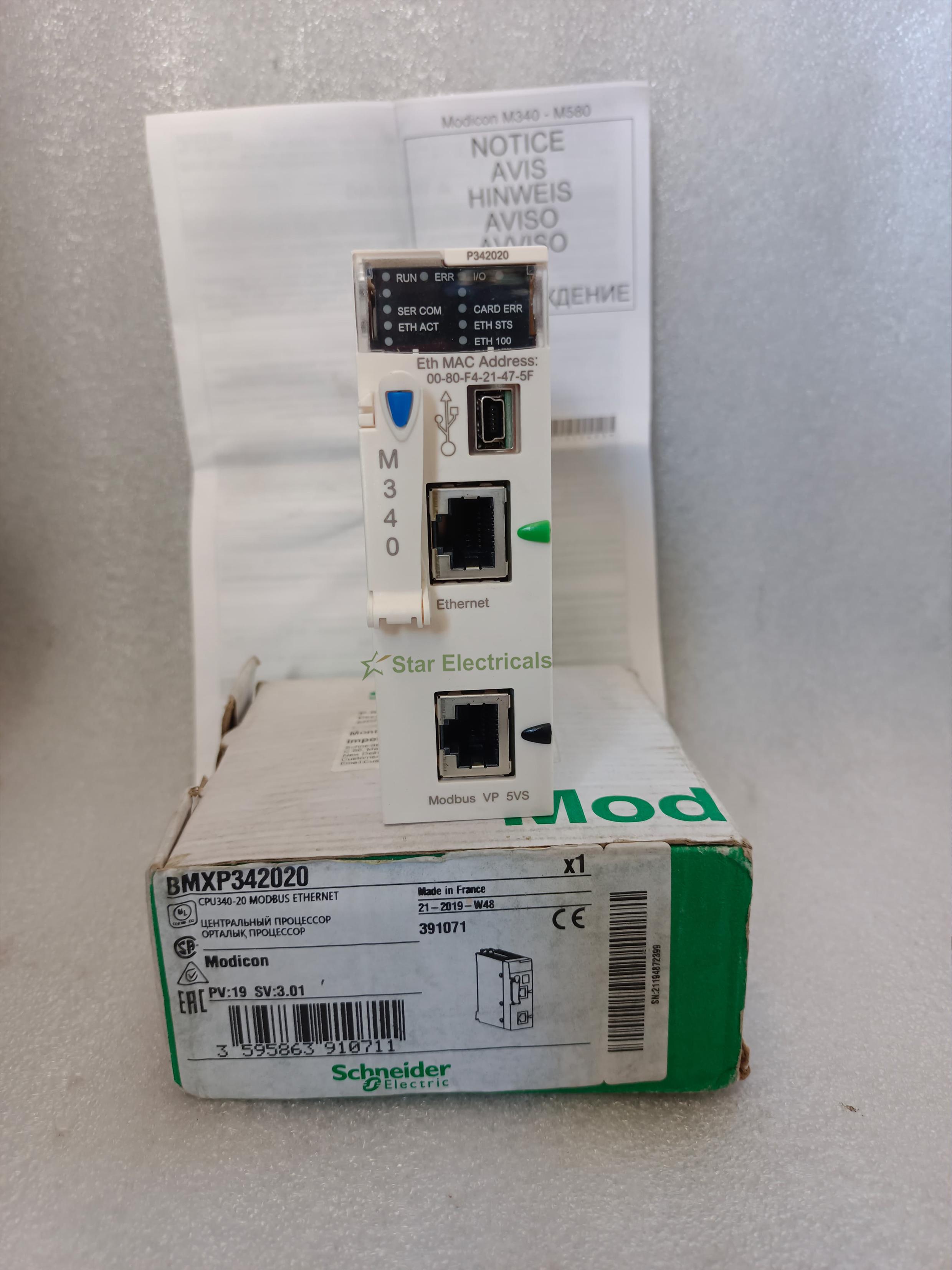SCHNEIDER ELECTRIC BMXP342020 MODICON M340 CPU340-20 MODBUS ETHERNET
